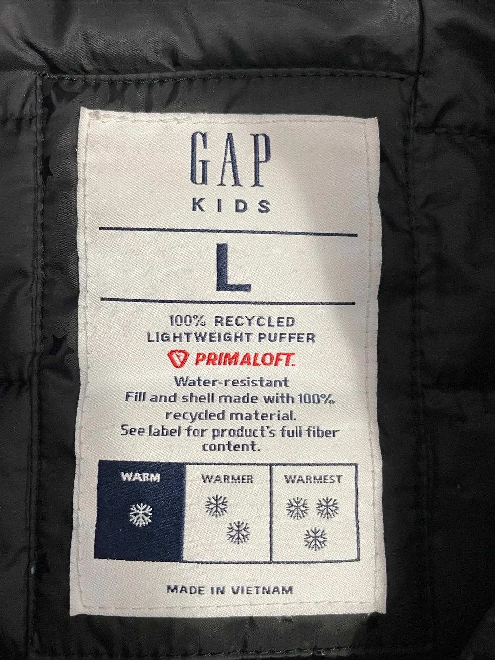 GAP Black Hooded Quilted Puffer with Star Speckle